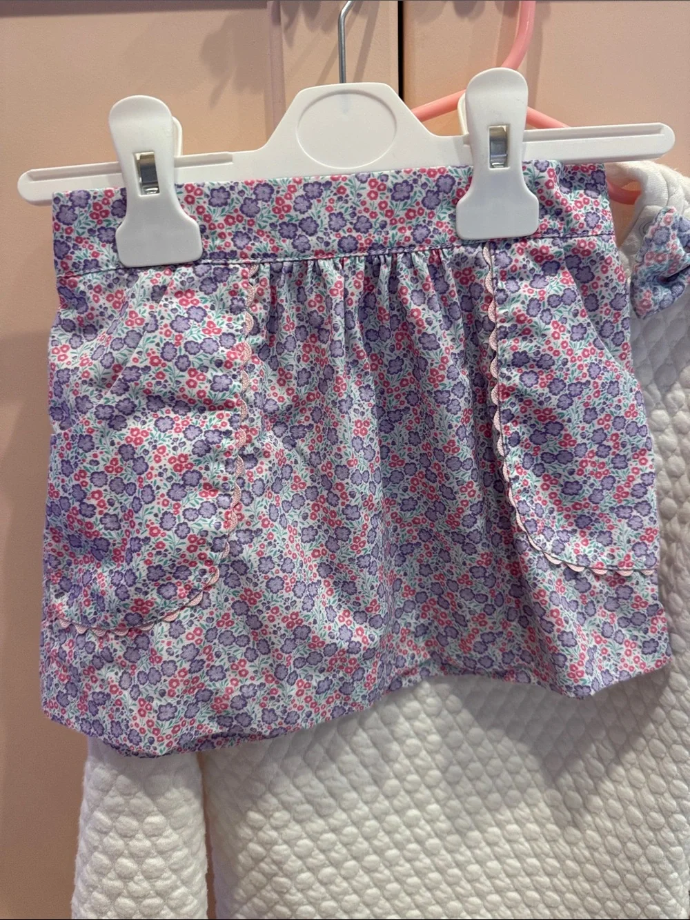 White Quilted Top with Pink & Purple Floral Skirt Set